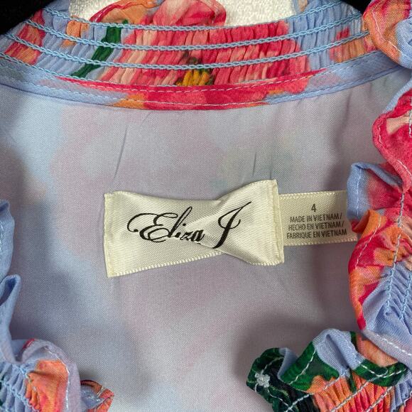 Eliza J Blue Floral Belted Maxi Shirt Dress Sz.4 NWT - Picture 9 of 16